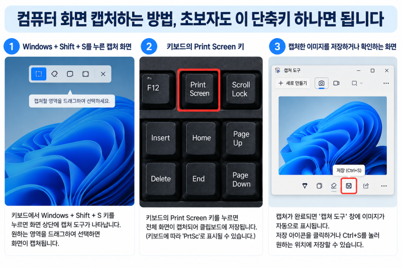 컴퓨터 화면 캡처하는 방법, 초보자도 이 단축키 하나면 됩니다