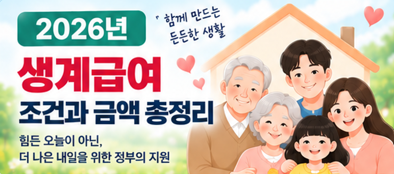 2026년 생계급여 조건과 금액 총정리, 1인 가구 얼마 받고 누가 신청할 수 있을까?
