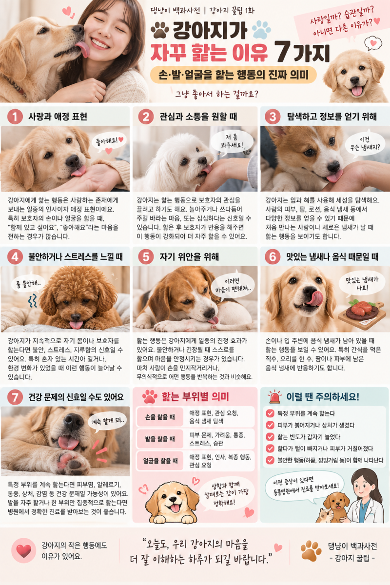 강아지가 자꾸 핥는 이유 7가지｜손·발·얼굴을 핥는 행동의 진짜 의....