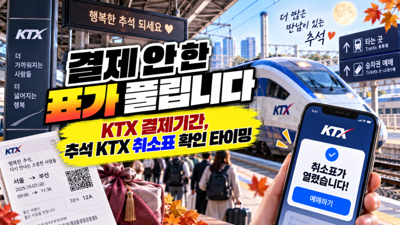 명절 KTX 미결제 취소표, 잔여석 잡는 법 시간 꿀팁 정리 “추석 기차표 놓쳤다면 15일까지 보....