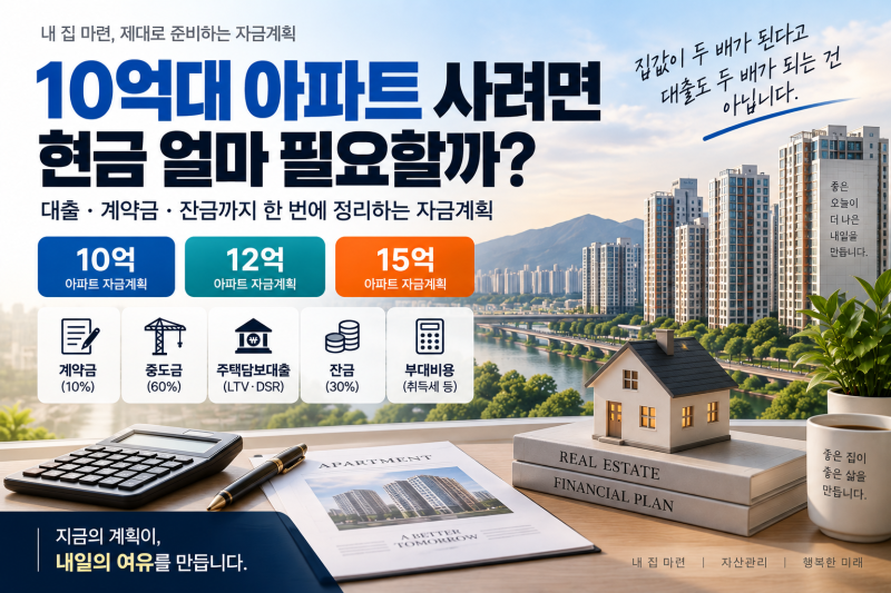 10억대 아파트 사려면 현금 얼마 필요할까? 대출·계약금·잔금 자금계획