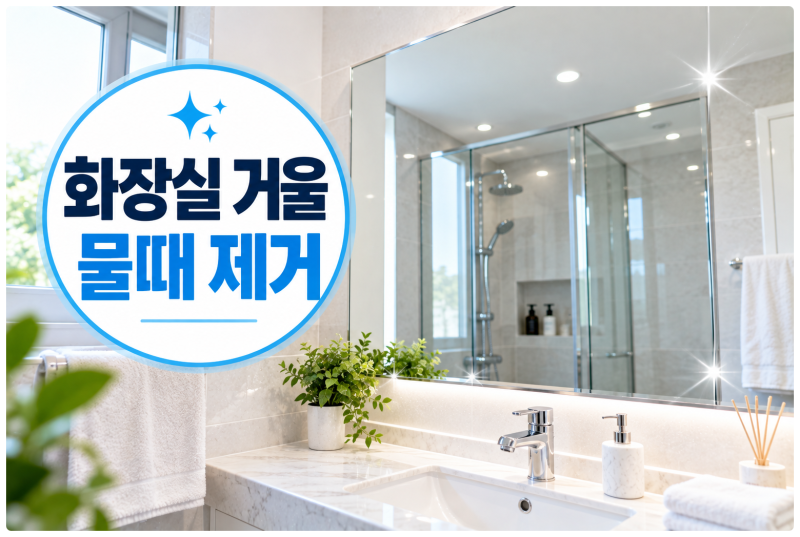 화장실 거울 물때 제거 유리세정제 없이 키친타월로 끝내요