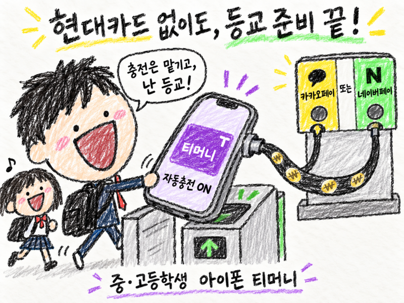 중고등학생 아이폰 교통카드 쓰는 법, 카카오페이/네이버페이로 티머니 자동충전 (현대카드 ....