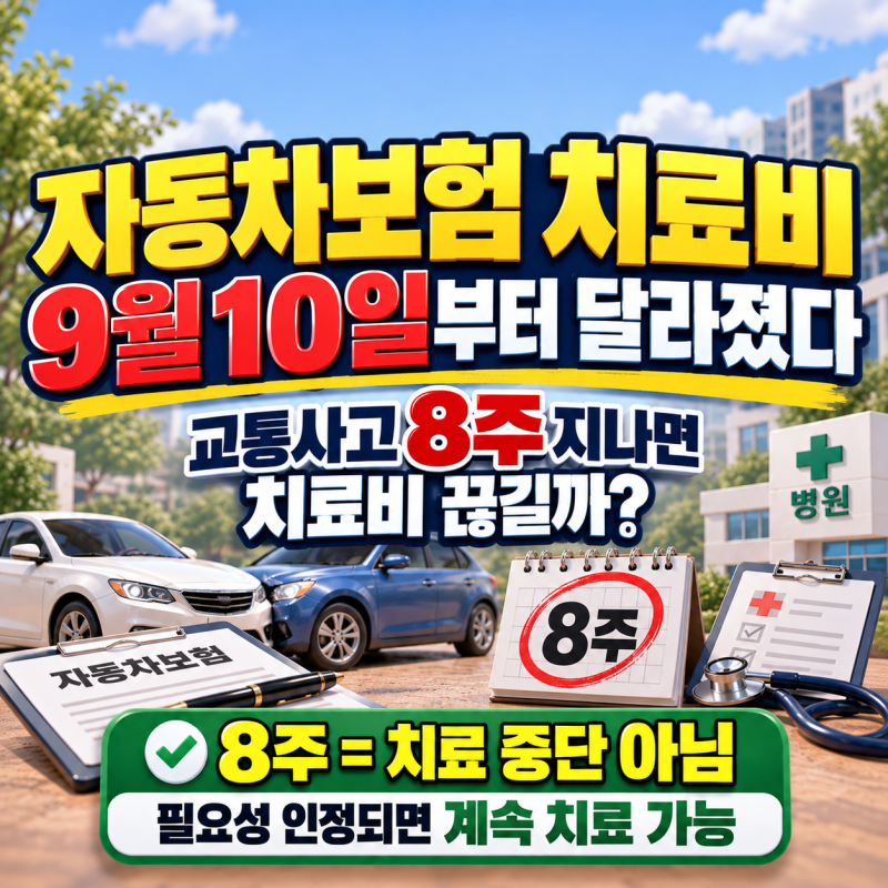 자동차보험 치료비 9월부터 달라졌다, 교통사고 8주 넘게 치료받으면 어떻게 될까?