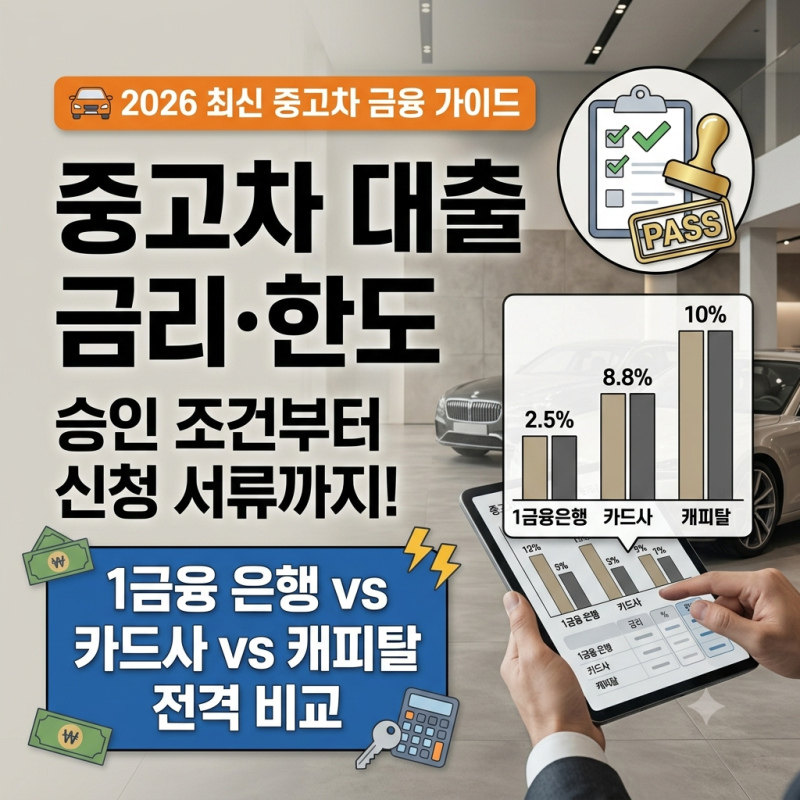 중고차 구매 대출 금리 비교 및 한도 총정리(+대출 방법·승인 조건·필수 서류)