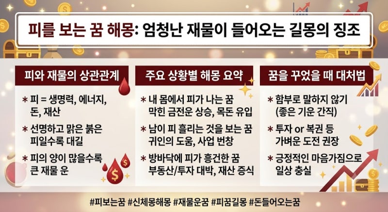 피를 보는 꿈 해몽, 엄청난 재물이 들어오는 길몽의 징조