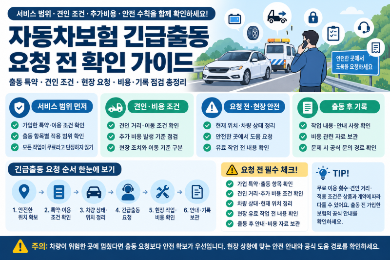 자동차보험 긴급출동 요청 전 확인할 것｜무료 횟수·견인거리·추가비용 점검