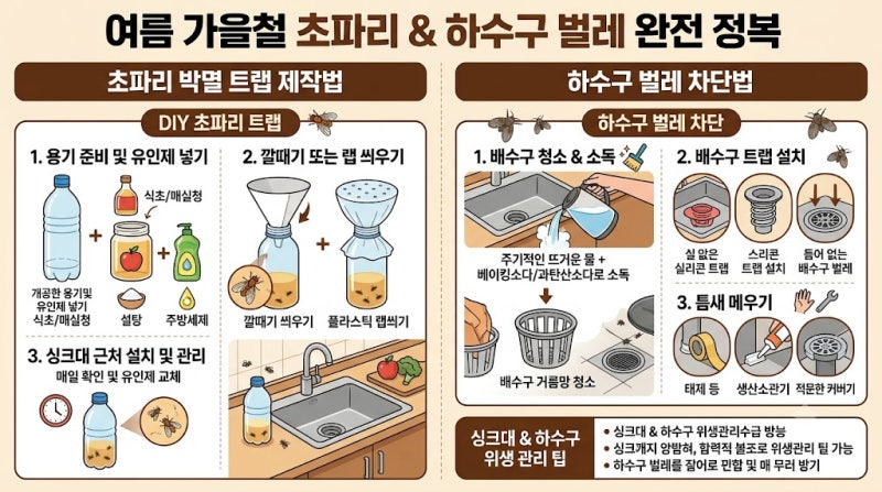 여름 가을철 싱크대 초파리 박멸 트랩 제작 및 하수구 벌레 차단법