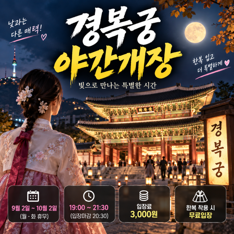 경복궁 야간개장 2026 예약 방법｜9월 야간관람 시간·입장료·한복 무료입장 총정리