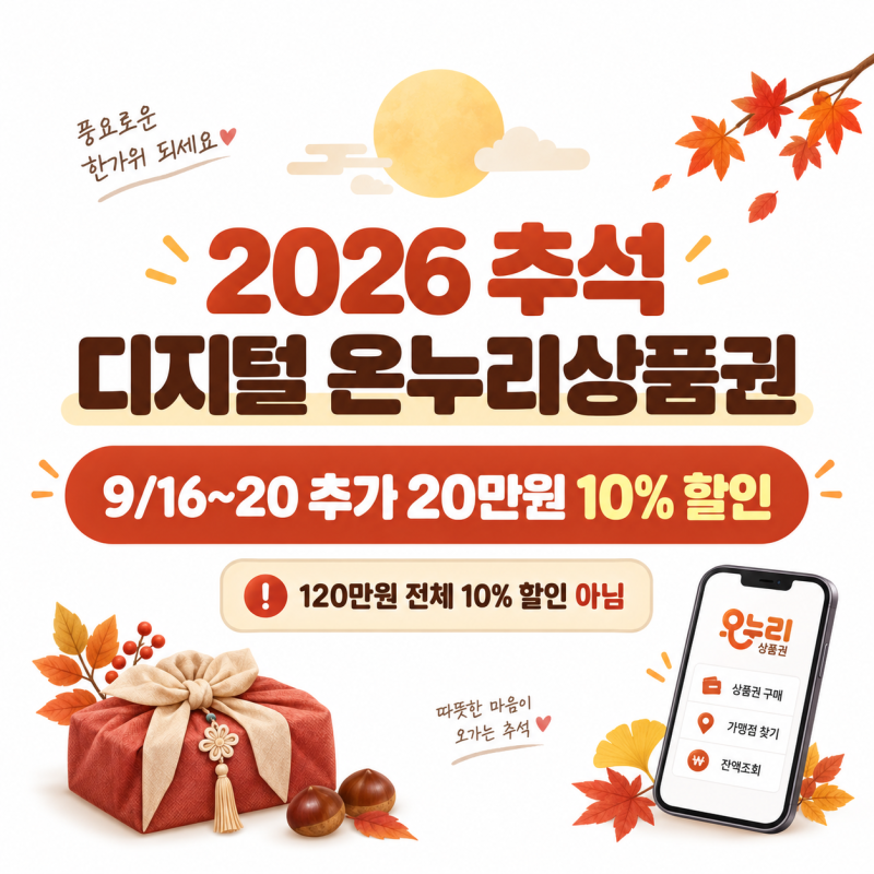 2026 추석 디지털 온누리상품권 10% 할인｜120만원 전부 할인? 구매한도 총정리