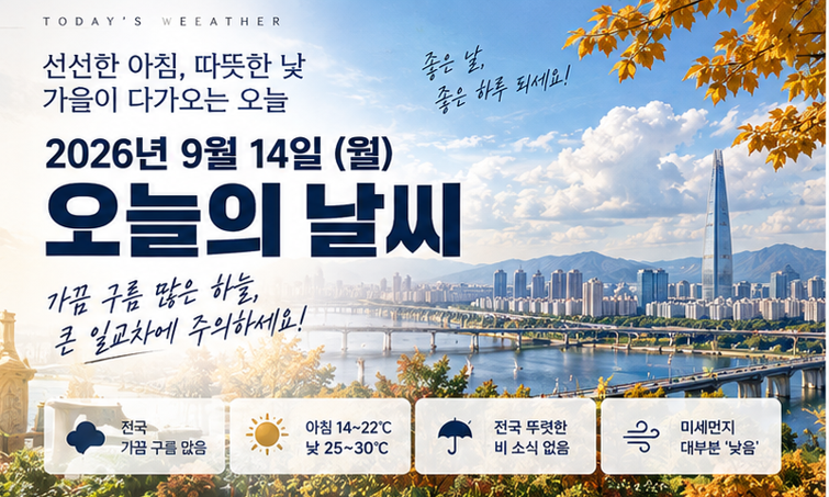 2026년 9월 14일 월요일 날씨