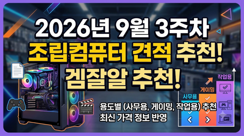 [IT/컴퓨터]2026년 9월 3주차 가성비 조립컴퓨터 견적 추천 (사무용부터 고성능 게이밍까지)