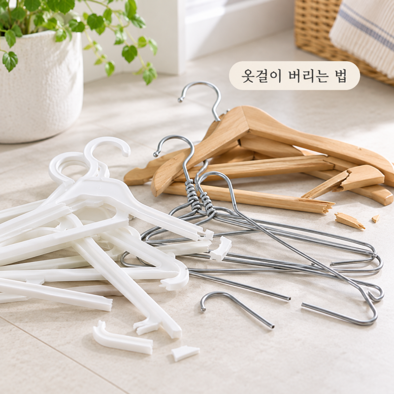 ‘플라스틱으로 버리면 될까?’ 고장 난 옷걸이 버리는 법 철제·플라스틱·나무 옷걸이 분리....