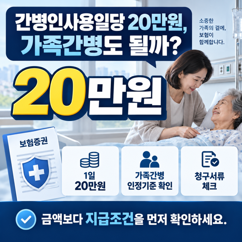 한화손해보험 간병인사용일당 20만원, 가족간병도 될까? 청구서류와 조건 정리
