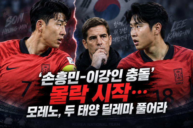 ‘손흥민-이강인 충돌’ 몰락 시작…모레노, 두 태양 딜레마 풀어라 ⚽