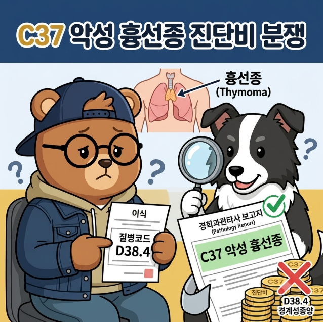 [흉선종 D38.4 보험금] C37 악성 흉선종 진단비 분쟁 시 병리결과와 약관 확인법