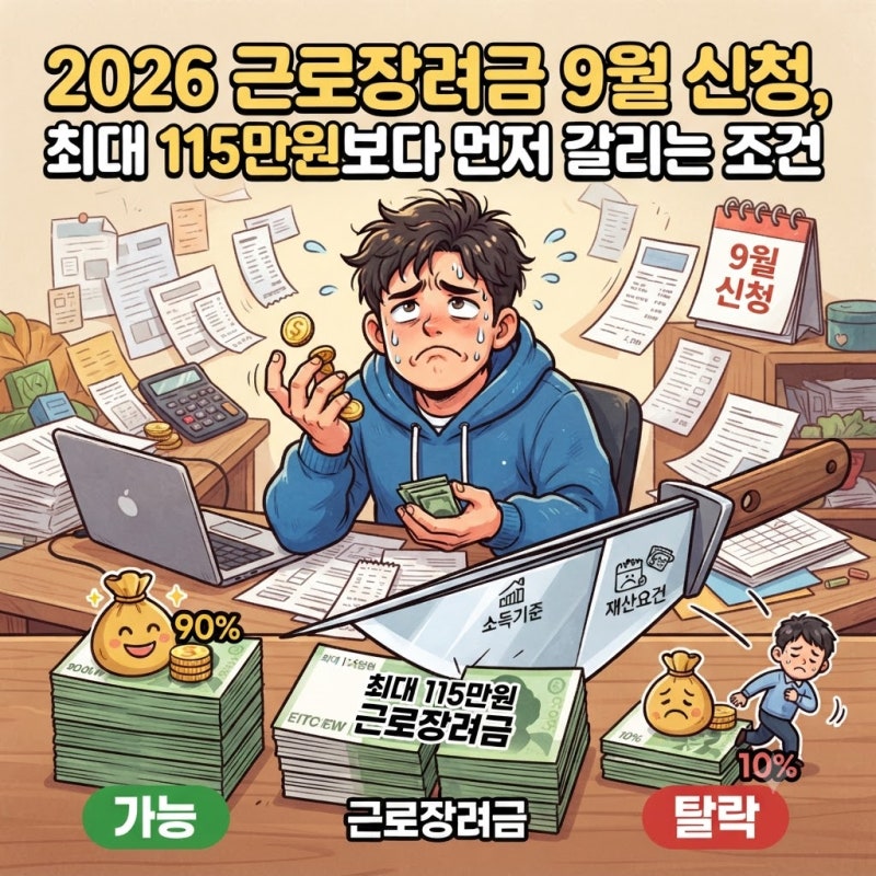 2026 근로장려금 9월 신청, 최대 115만원보다 먼저 갈리는 조건