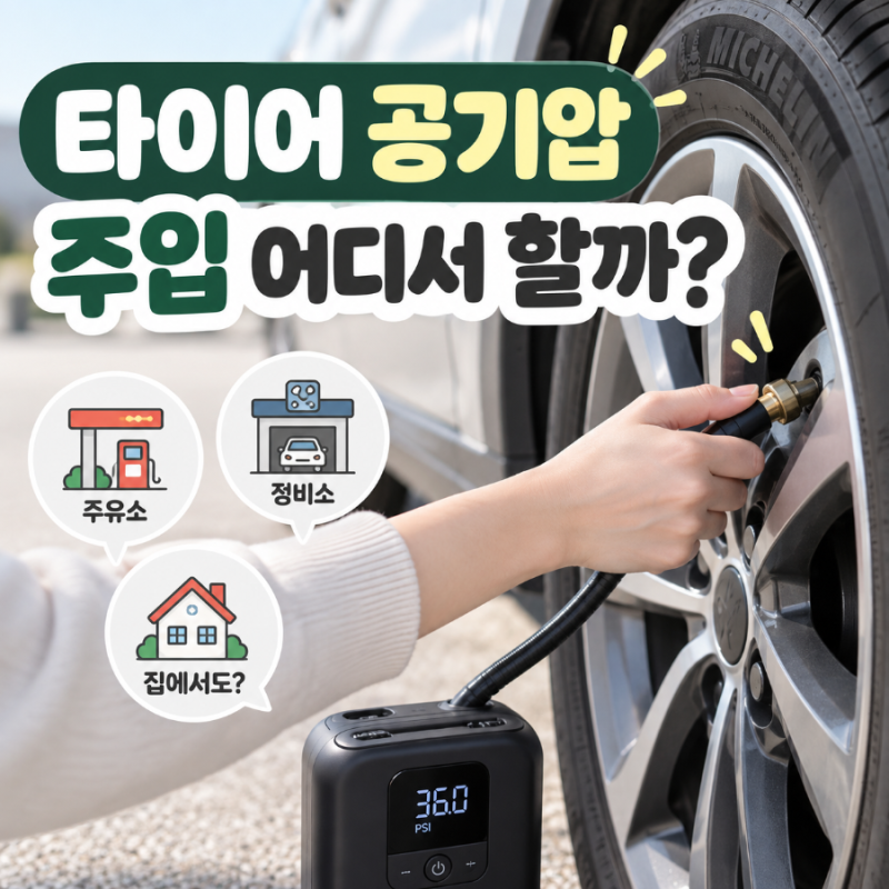 타이어 공기압 넣는 곳 정리 혹시 집에서도 넣을 수 있을까?