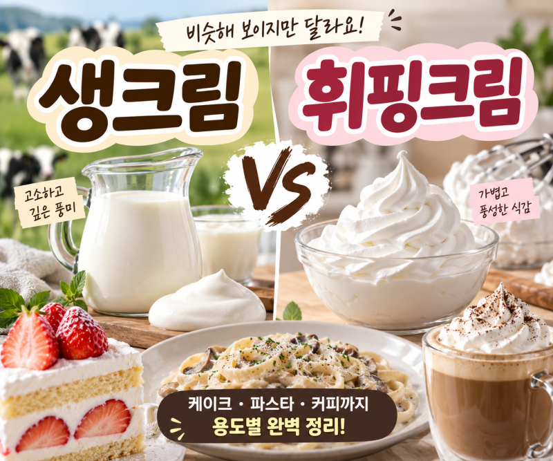 생크림 휘핑크림 차이 총정리｜동물성·식물성부터 케이크·파스타 용도까지