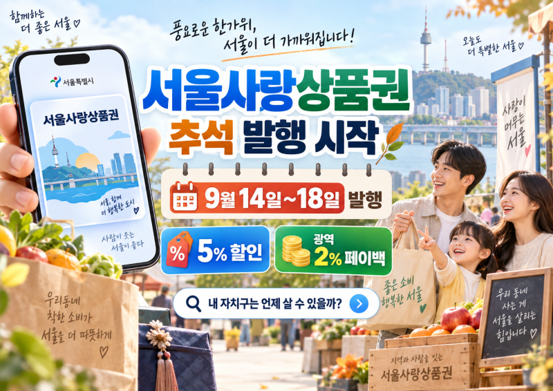 2026 서울사랑상품권 추석 발행, 내 자치구는 언제? 5% 할인·구매시간 총정리
