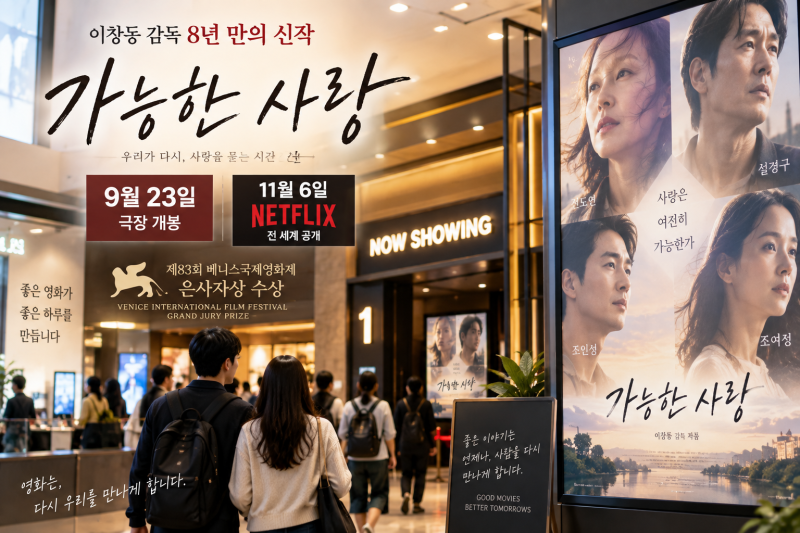 이창동 ‘가능한 사랑’ 9월 23일 극장 개봉｜상영관·넷플릭스 공개일·6천원 할인 총정리