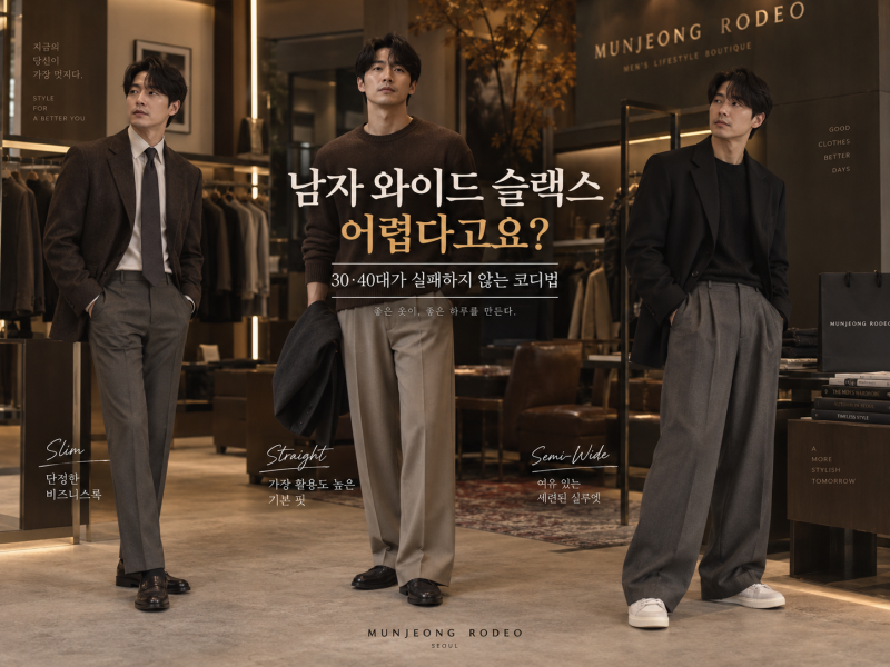 남자 와이드 슬랙스 어렵다고요? 30·40대가 실패하지 않는 코디법｜체형별 핏까지 총정리
