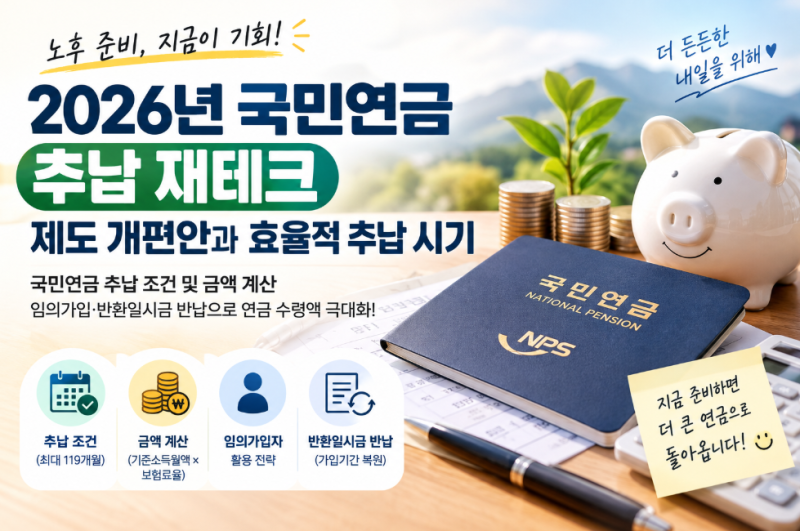 국민연금 추납 조건 및 금액 계산｜임의가입·반환일시금 반납으로 연금액 늘리는 방법