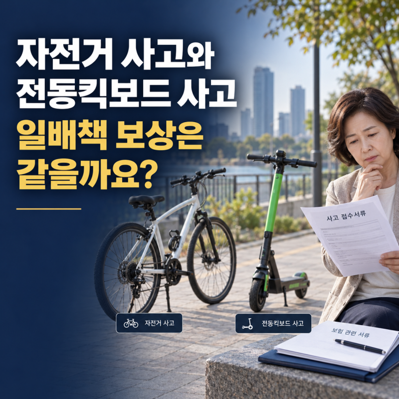 자전거를 타다 사람을 다치게 한 사고와 전동킥보드 사고는 일배책에서 똑같이 보상될까요?