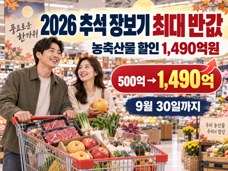 2026 추석 장보기 최대 반값! 농축산물 할인 1,490억원 어디서 받을까? (하나로마트·대형마트·....