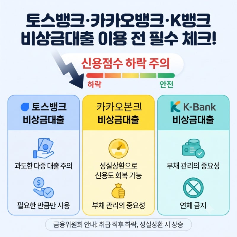 토스뱅크 카카오뱅크 K뱅크 비상금대출, 신용도 하락 조심해야 하는 이유