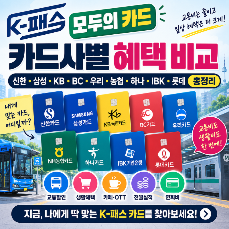 K-패스 모두의 카드 카드사별 혜택 비교 | 신한·삼성· KB · BC ·우리·농협·하나·IBK·롯데 총....