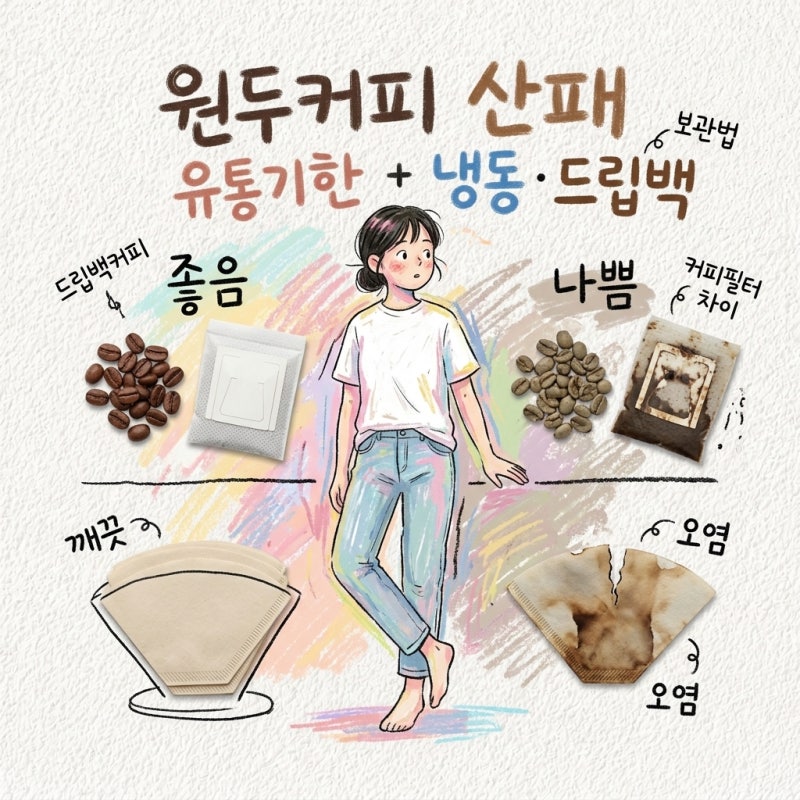 원두커피 보관법 산패 구별 냉동 드립백커피 유통기한 커피필터 차이