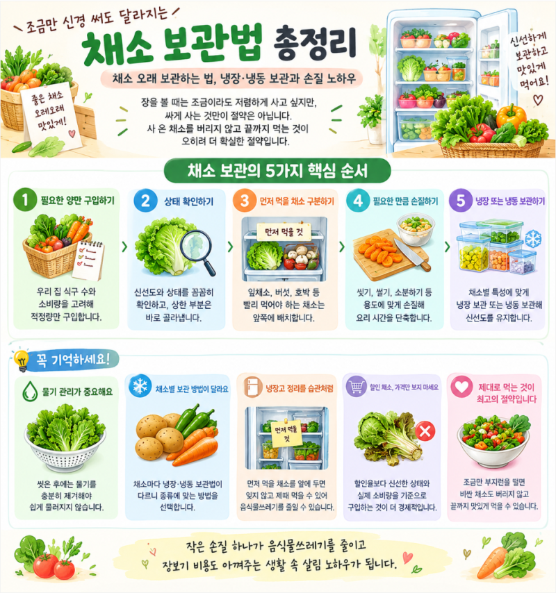 채소 보관법 총정리｜채소 오래 보관하는 법, 냉장·냉동 보관과 손질 노하우