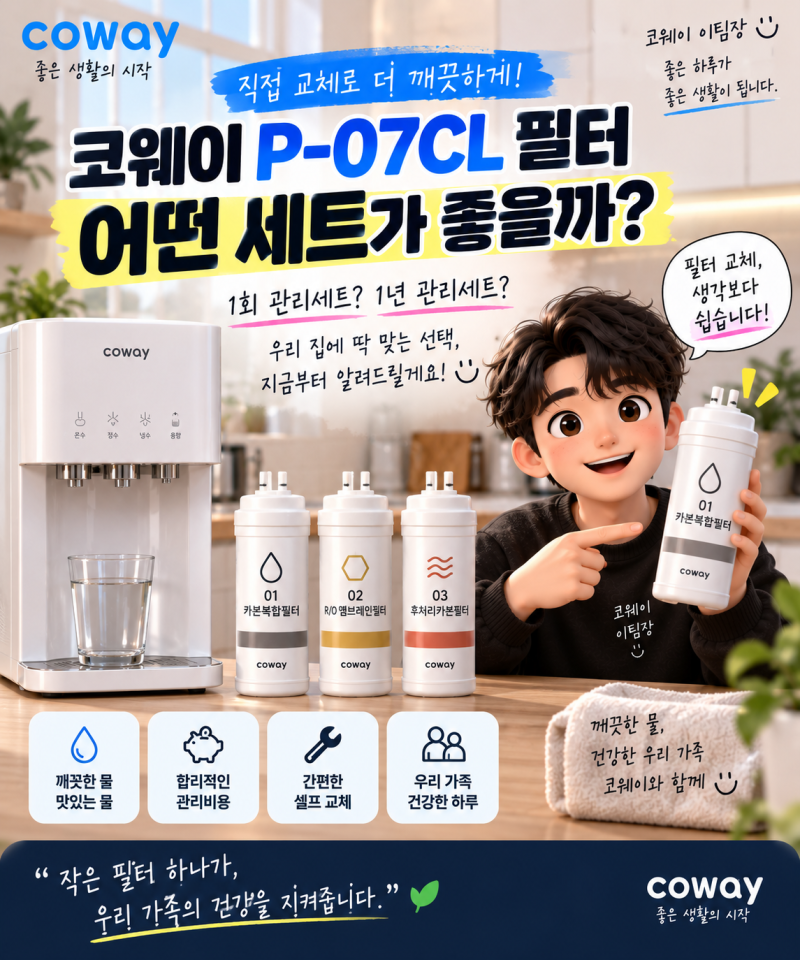 코웨이 P-07CL 호환 필터, 어떤 관리세트를 골라야 할까? 1회 vs 1년 비교