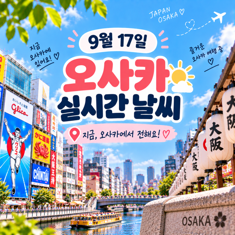 9월 17일 오사카 실시간 날씨｜현지에서 직접 전해요