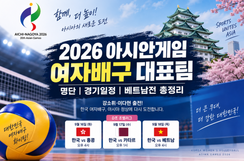 2026 아시안게임 여자배구 명단 총정리｜강소휘·이다현 출전, 경기일정 총정리