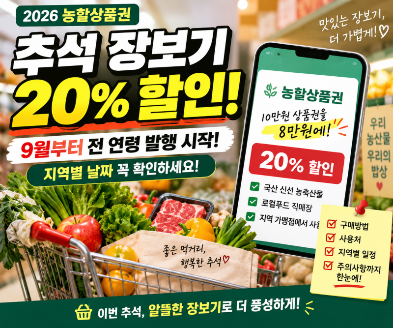 장보기 20% 할인, 그냥 지나치면 아깝습니다…9월 농할상품권 전 연령 발행 시작