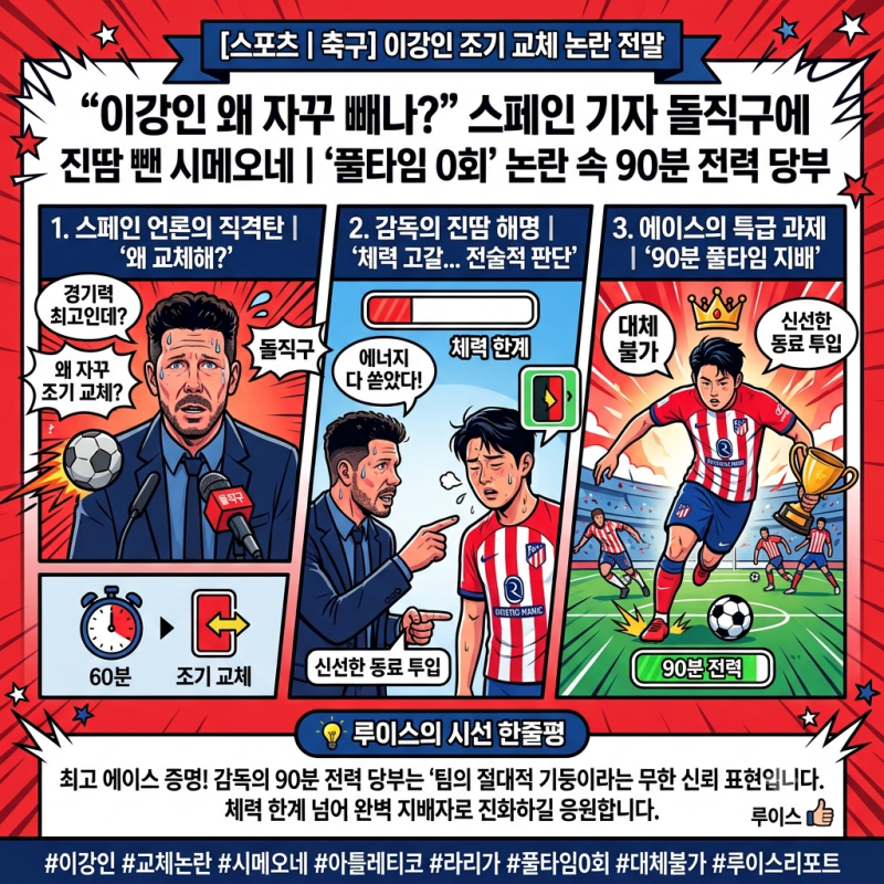 [스포츠/축구] "이강인 왜 자꾸 교체하나" 스페인 기자들 돌직구에 진땀 뺀 시메오네…풀타임....