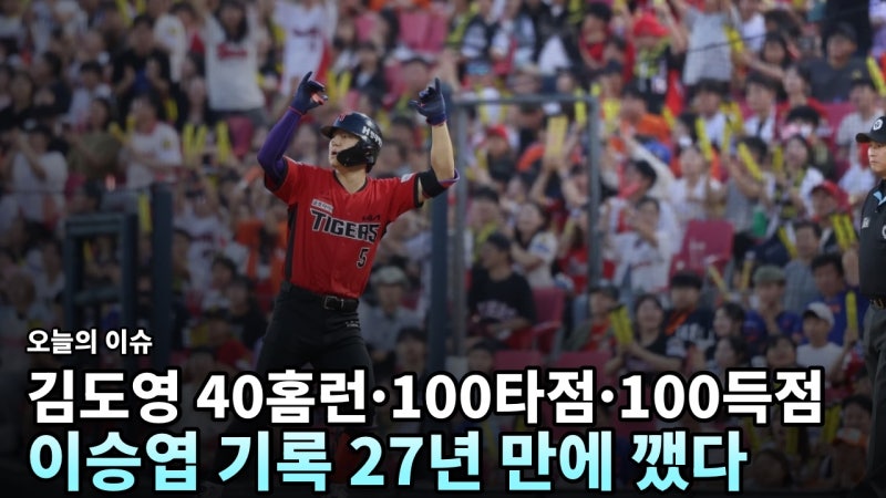 김도영, 이승엽 기록 27년 만에 경신…최연소로 40홈런·100타점·100득점 달성