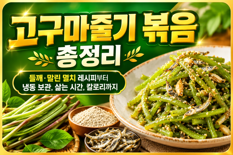 고구마줄기 볶음 총정리｜들깨·말린 멸치 레시피부터 냉동 보관, 삶는 시간, 칼로리까지 (202....