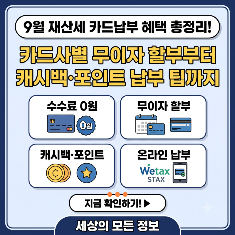 9월 재산세 카드납부 혜택 총정리: 카드사별 무이자 할부부터 캐시백·포인트 납부 팁까지