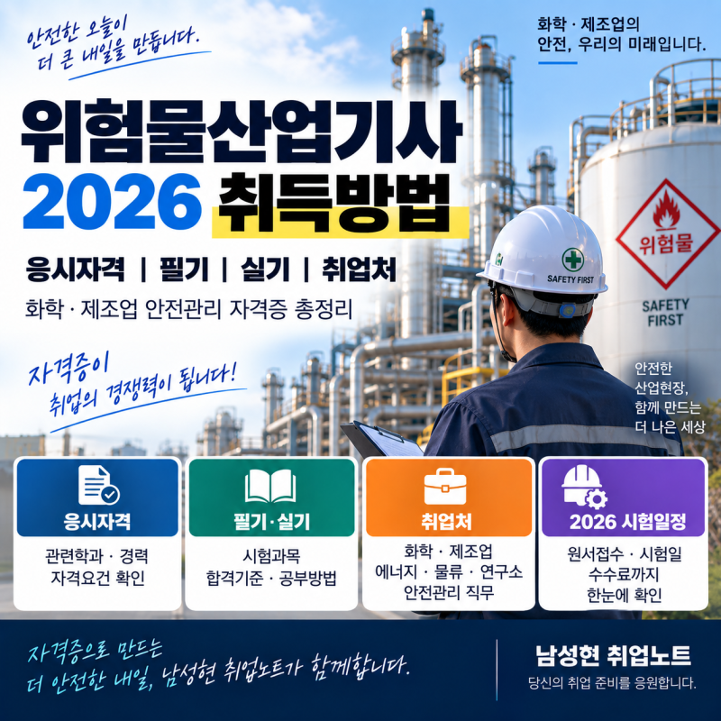 [자격증정보] 위험물산업기사 2026 취득방법｜응시자격·필기·실기·취업처｜화학·제조업 안....