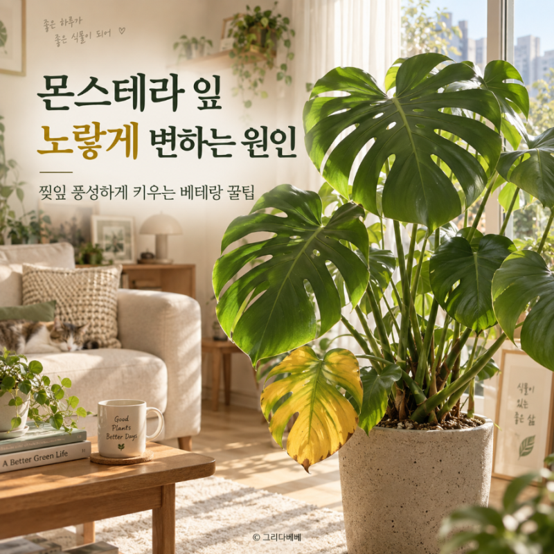 몬스테라 잎 노랗게 변하는 원인, 찢잎 풍성하게 키우는 베테랑 꿀팁