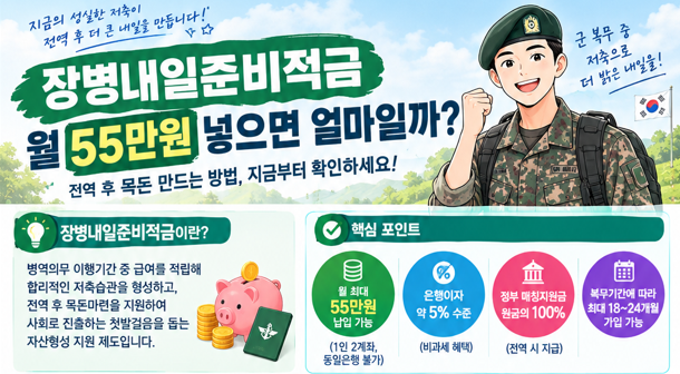 장병내일준비적금, 월 55만원 넣으면 전역할 때 얼마 받을까?
