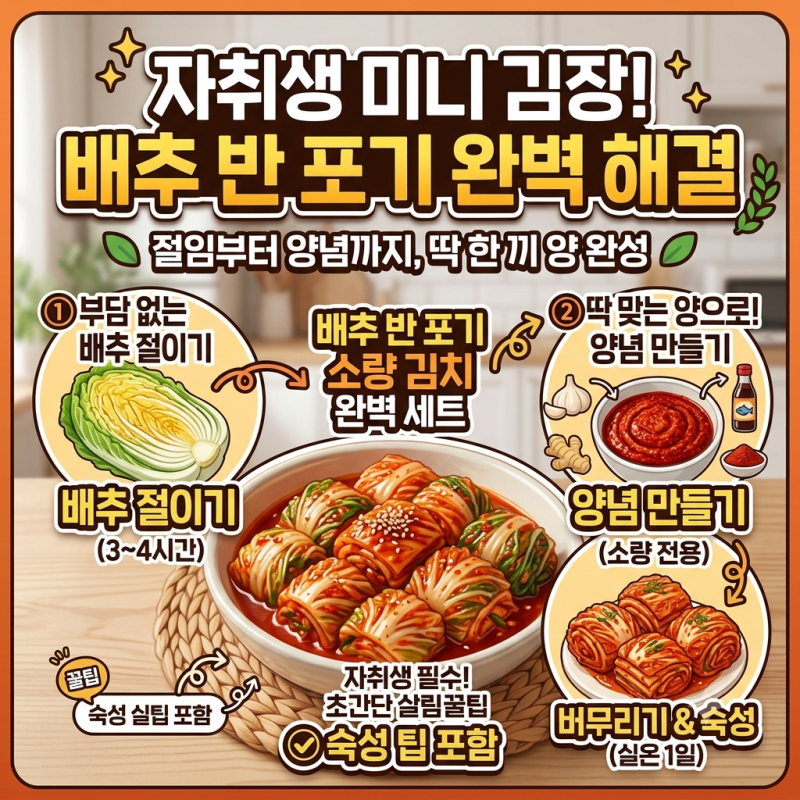 자취생 미니 김장! 배추 반 포기로 소량 김치 담그기