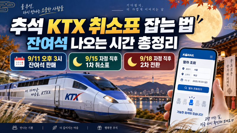 추석 KTX 승차권 취소표 잡는 법 및 잔여석 나오는 시간 총정리(+철도 코레일 고객센터)