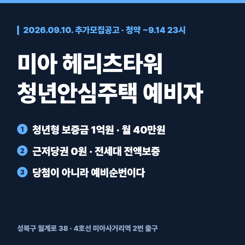 미아 헤리츠타워 청년안심주택 예비자 모집 자격과 임대료