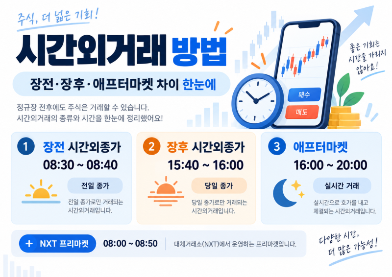 시간외거래 방법 총정리｜장전·장후·KRX 애프터마켓 차이와 거래시간