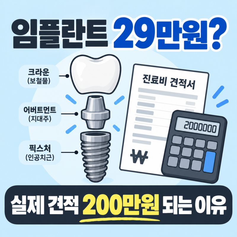 임플란트 비용 판단 기준 5단계, 광고 가격과 최종 견적이 다른 이유 (골이식·수입 브랜드)