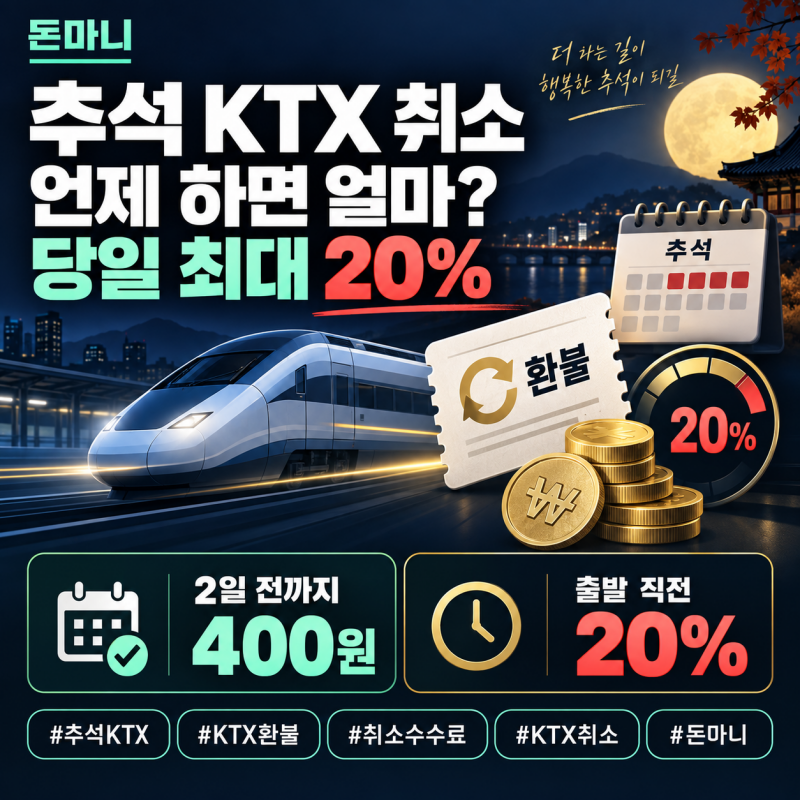 2026 추석 KTX 취소 수수료 얼마? 출발 전·당일·출발 후 환불 규정